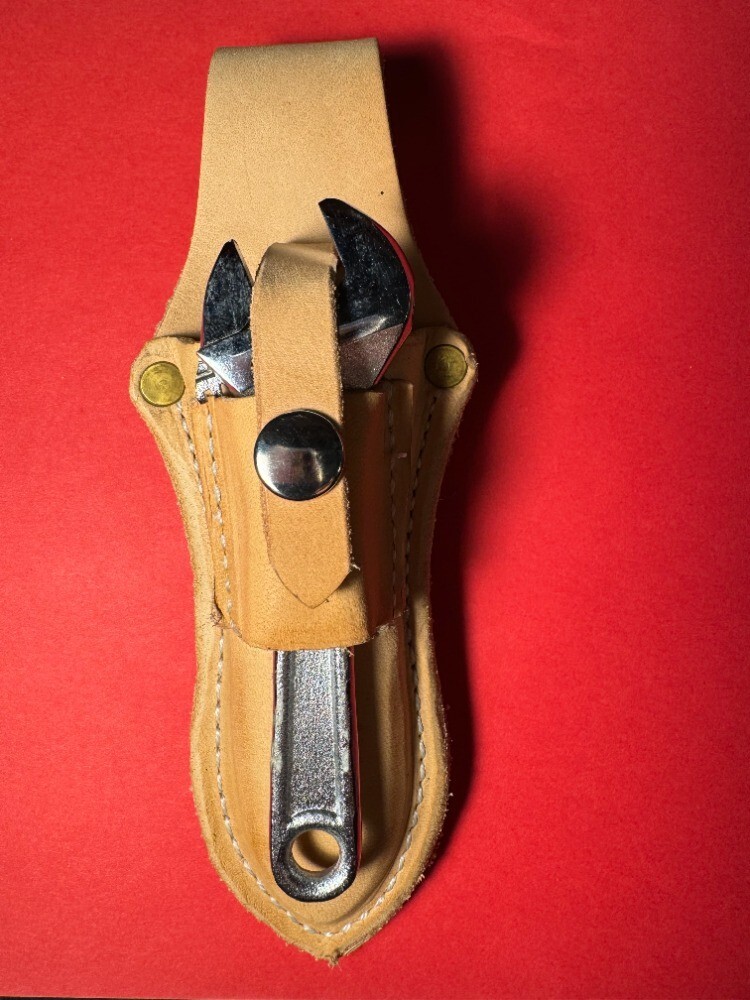 Smaller USA Leather Pliers Pouch w/ Navy Style Pocket Knife and 4″ Adj Wrench