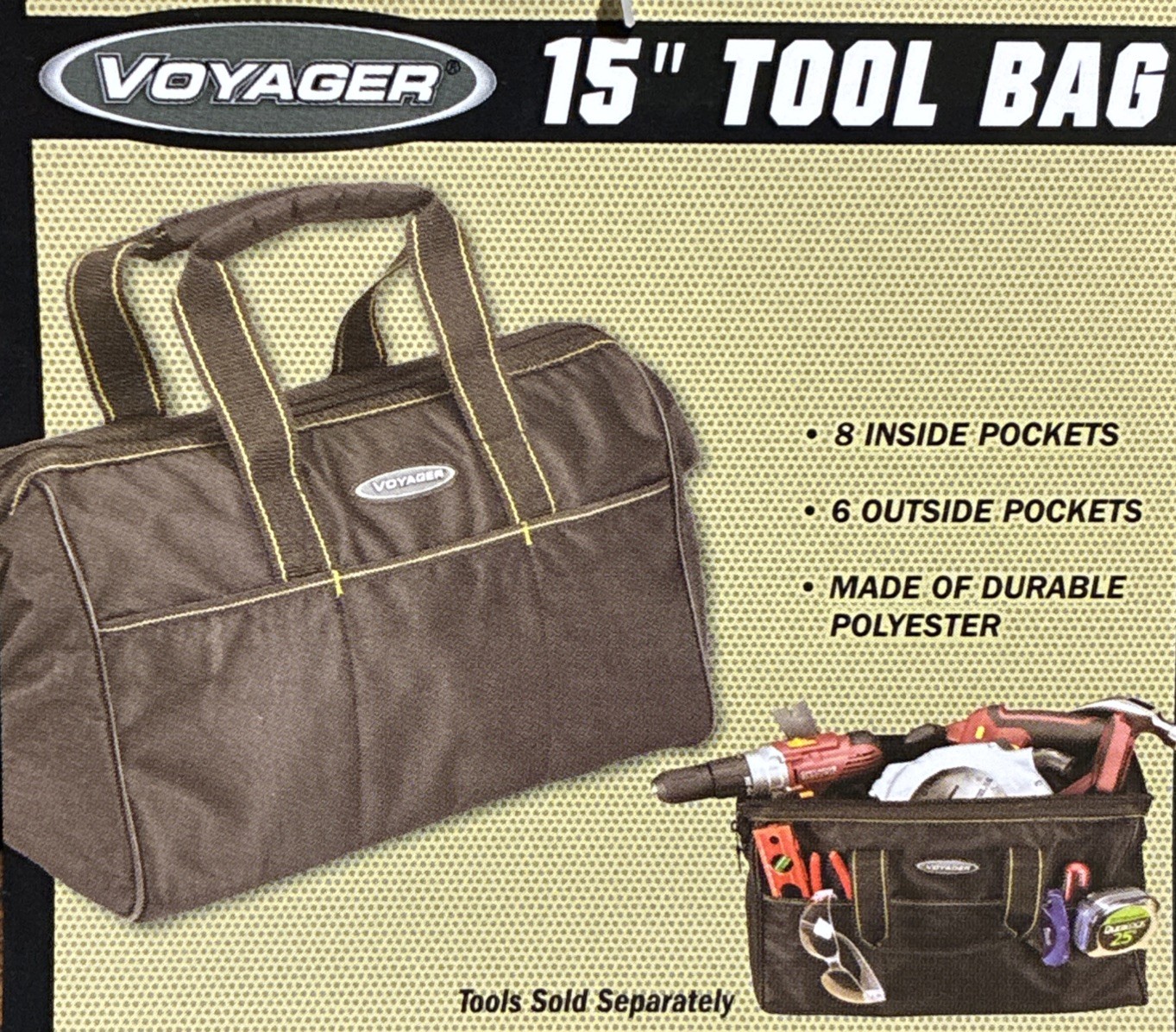 New Voyager Black 15” Tool Bag 15″x10″x9″ 6 Exterior And 8 Interior Pockets NWT
