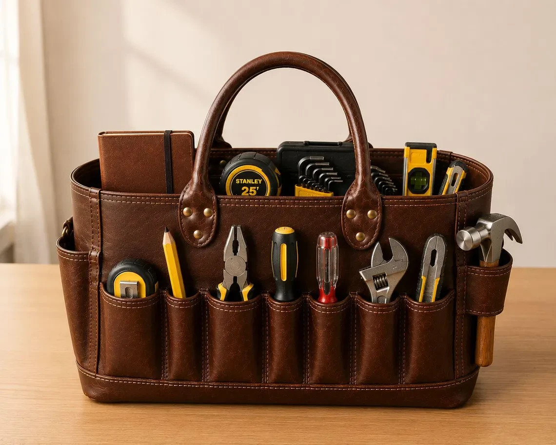 Leather Tool Belt Tote Bag Heavy Duty Electrician Carpenter Plumber Tool Organiz