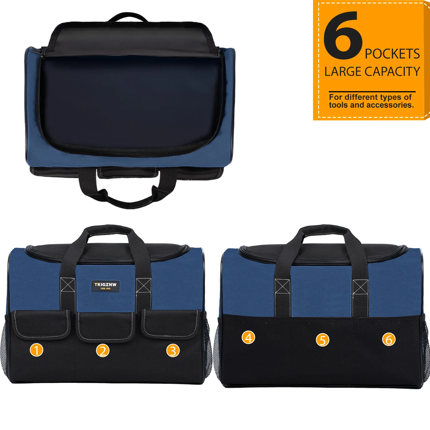 17 Inch Tool Bag, Large Tool Bag with 6 Exterior Pockets Electrician Tool Bag, f