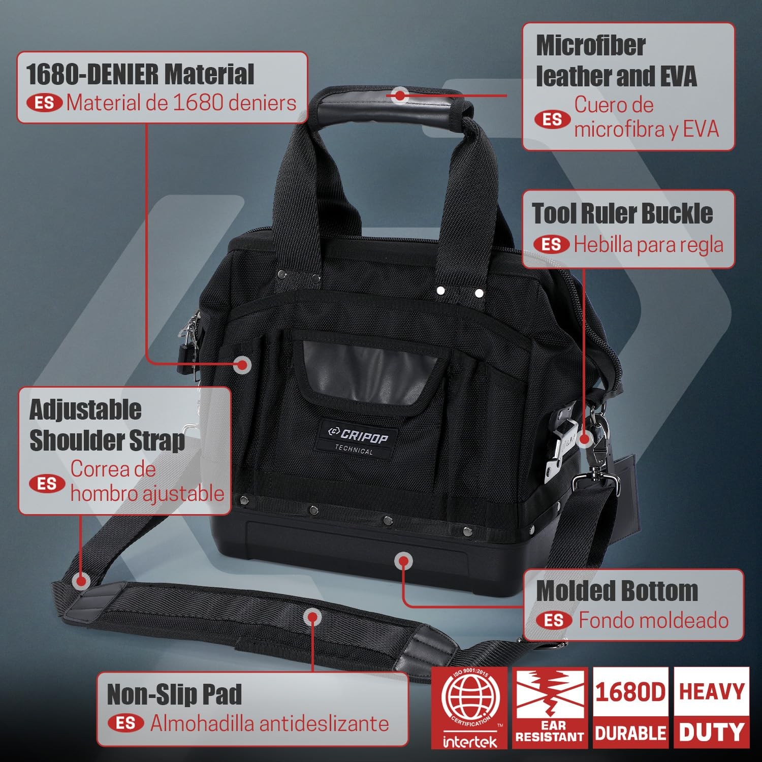 CRIPOP 13 Inch Wide Mouth Tool Bag, Heavy Duty Tool Bag with Water Proof Mold…