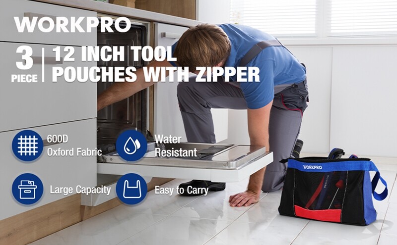 WORKPRO 3 Pack 12″ Tool Pouches Heavy-Duty Utility Pouch Small Tool Bag w/Zipper