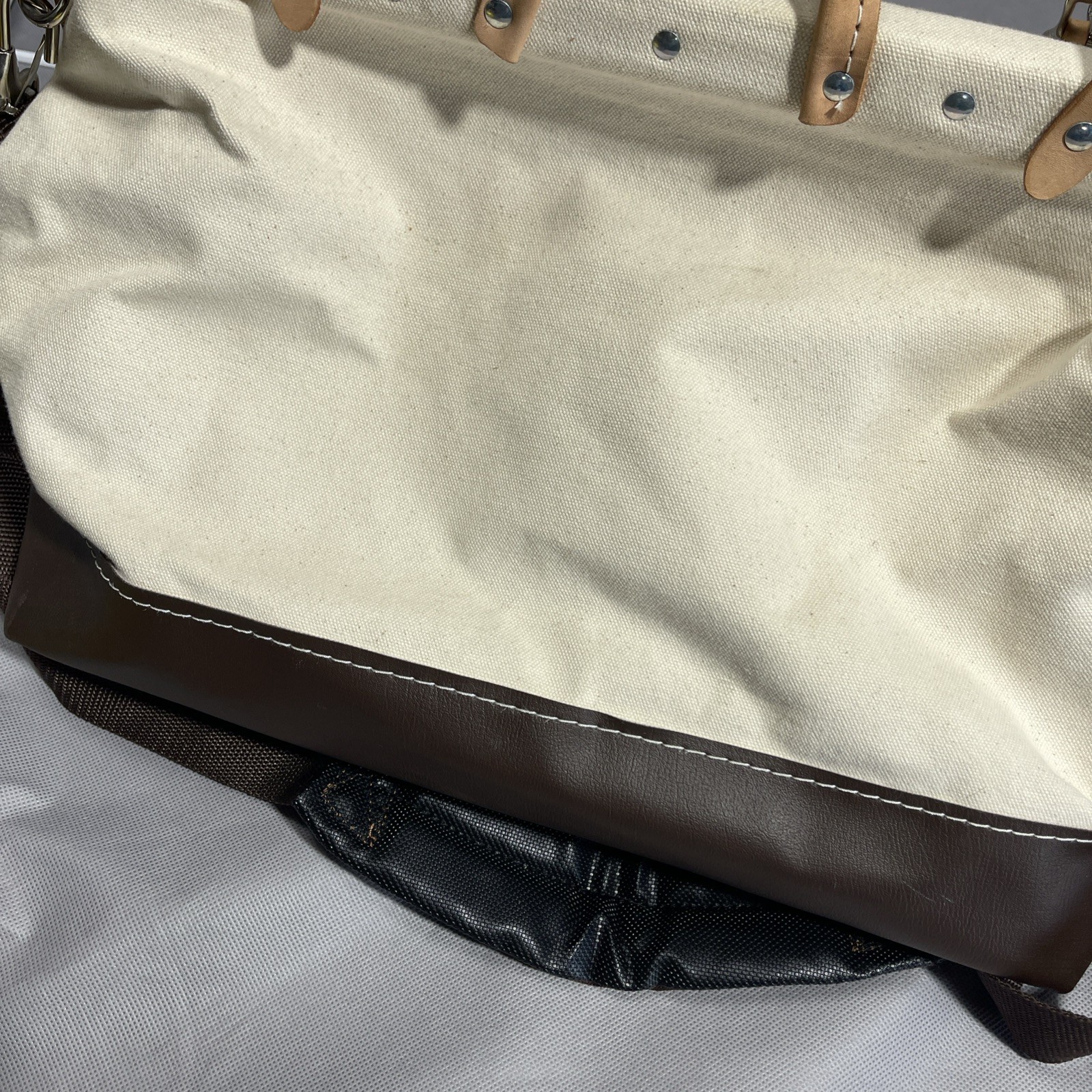 Klein Tools 5102-18 Canvas Tool Bag Large Beige Brown Leather Bottom Heavy Duty