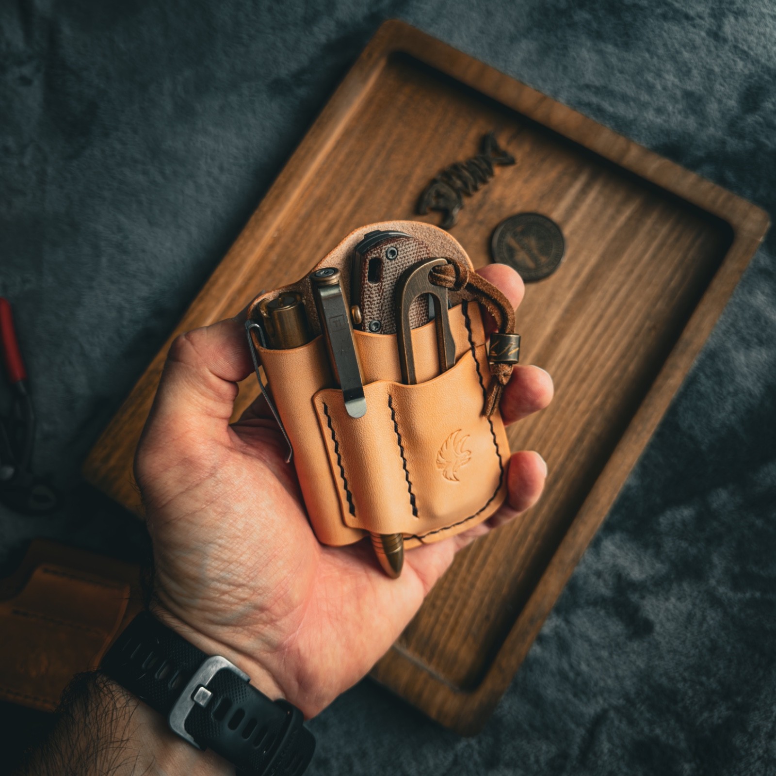Handmade Natural Leather Edc Pocket Organizer, Leather Edc Pouch