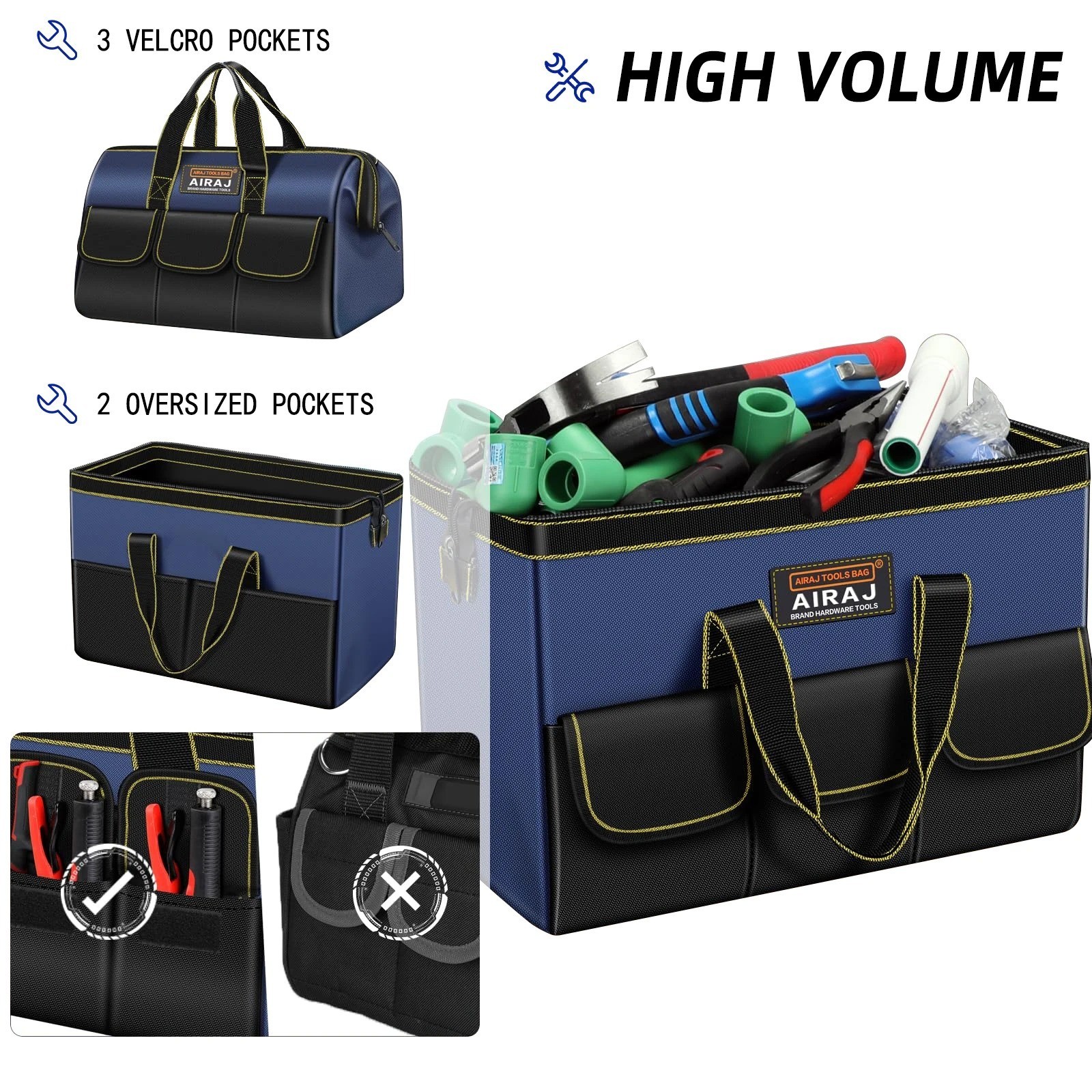 AIRAJ Multifunctional Tool Bags 1680D Oxford Cloth Electrician Bags Waterproof