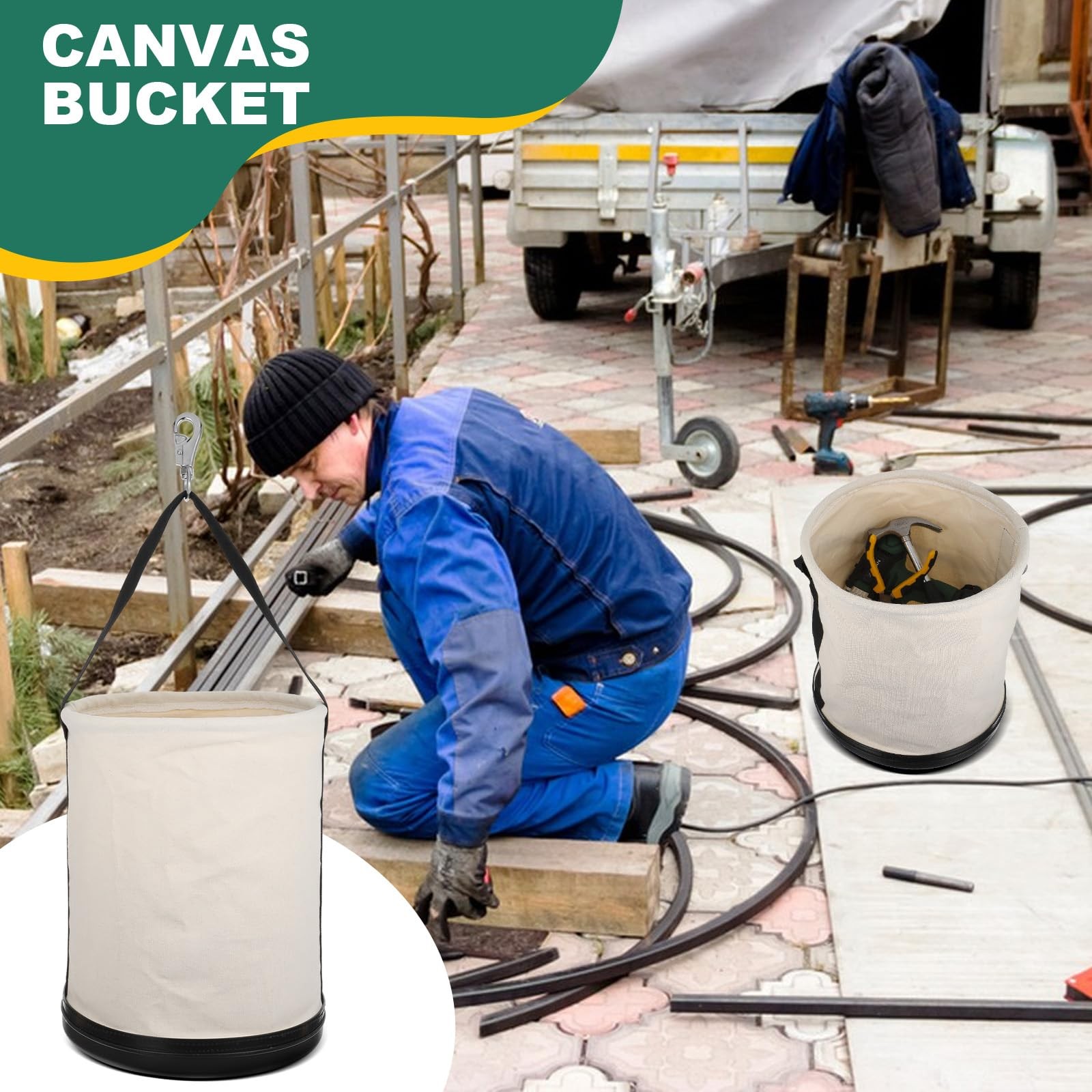 Utility Canvas Bucket 15″ x 12″ All Purpose Truck Tool Bucket Bag Organizer w…