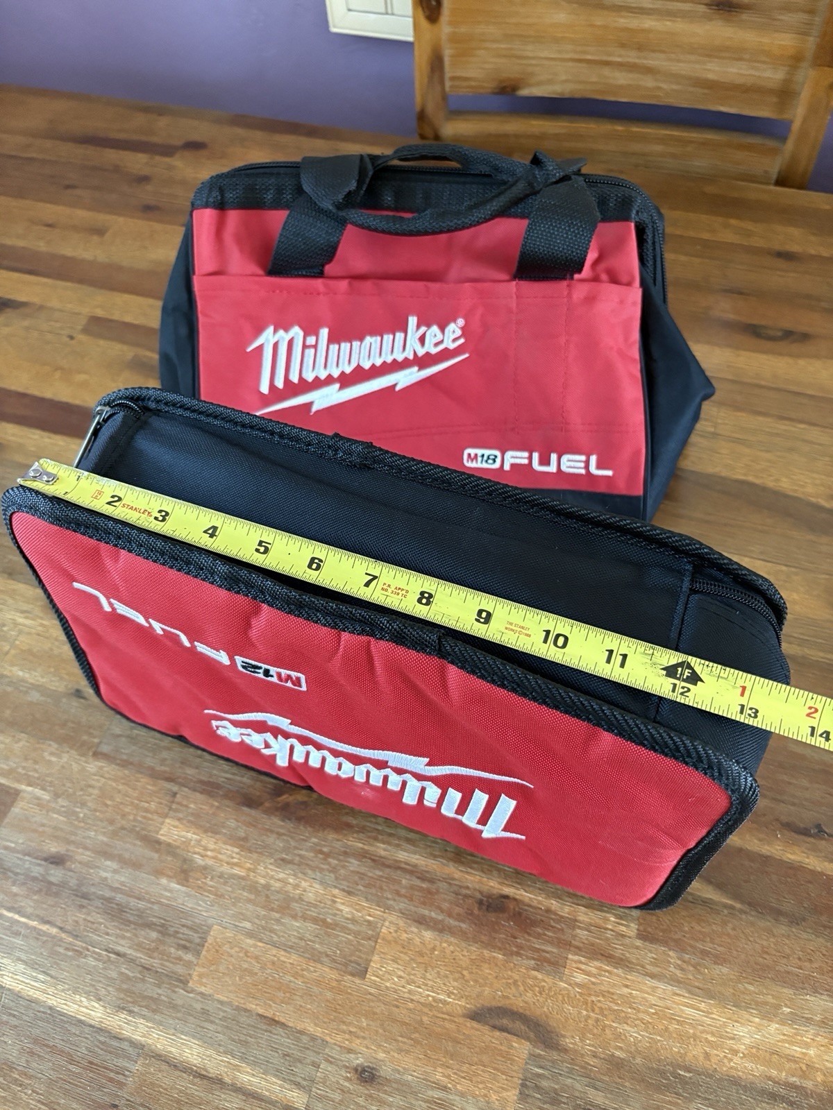 TWO Milwaukee FUEL M12 13″ Heavy Duty Canvas Tool Bag And Carrier Red Black READ