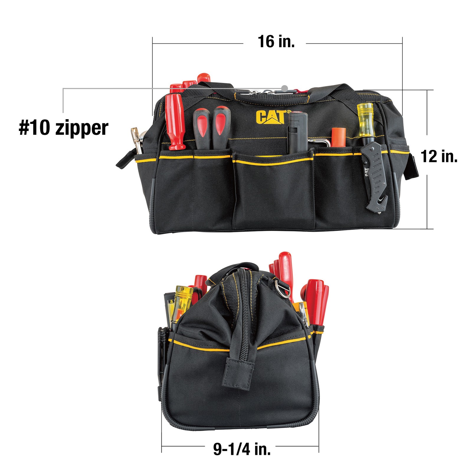 Cat 16 in. Tech Widemouth Tool Bag 14 Pocket Heavy Duty 1680D Polyester-980206N
