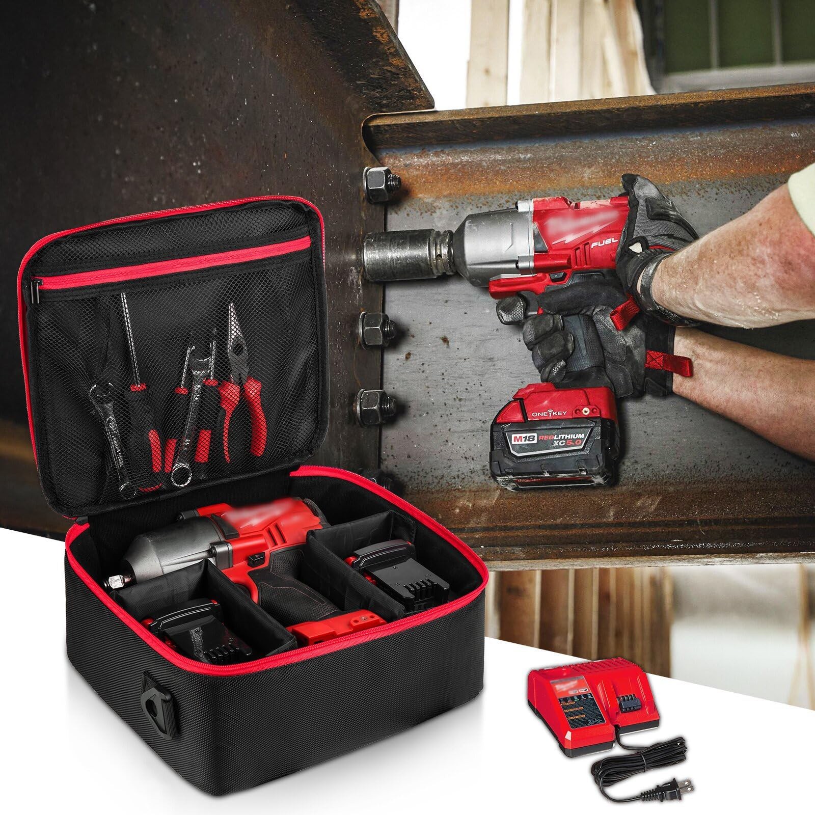 MRINCA Impact Wrench Case Compatible with 10.6 x 7 x 9.9 inches, Black red
