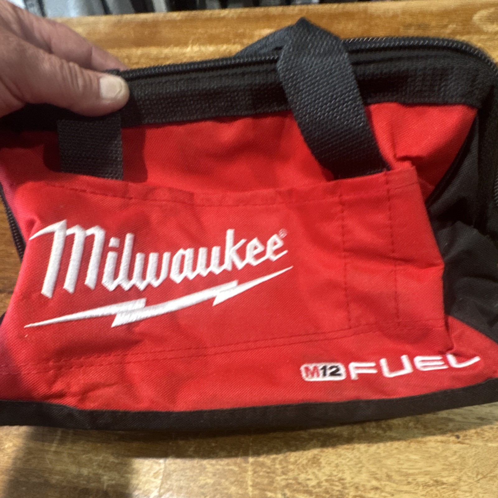 Milwaukee M12 FUEL 13in Red/Black Fabric Tool Bag w/ Handle, Zipper