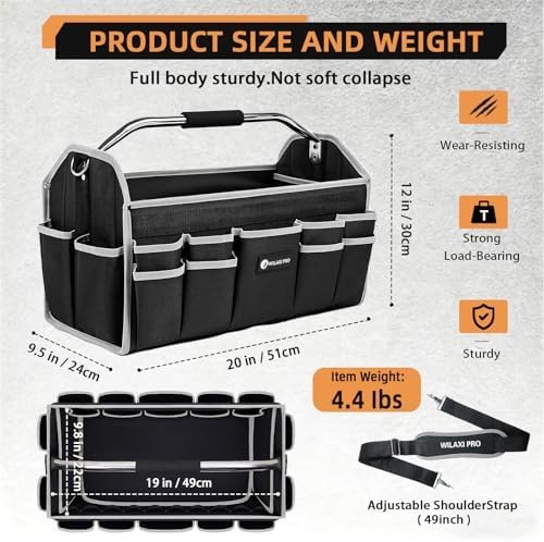 20in Tool Bags For Men Heavy Duty, 22 PCS Pockets Tool Bag Organizer Foldable…