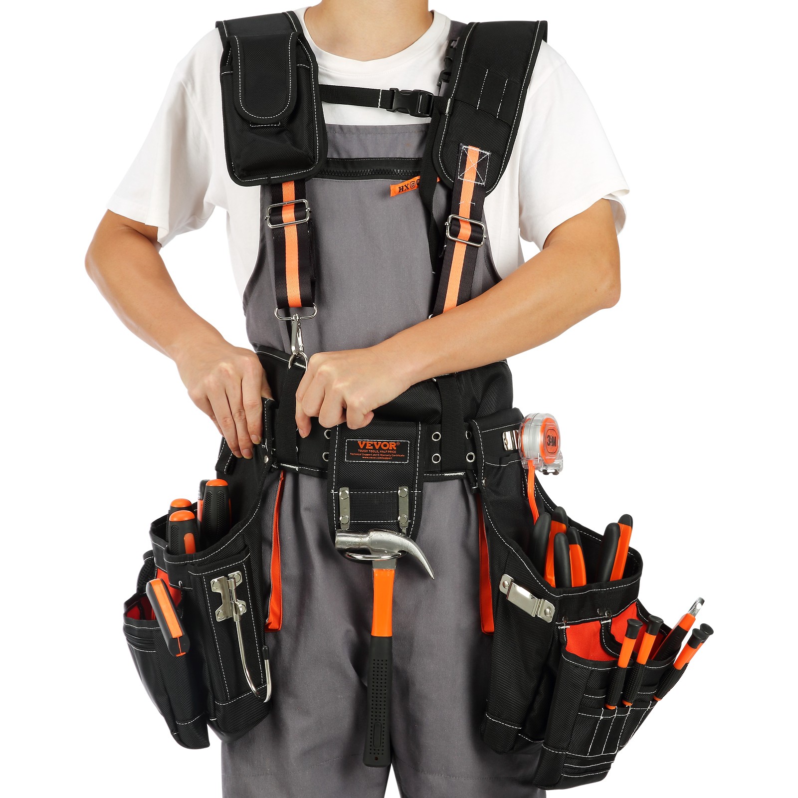 VEVOR Tool Belt with Suspenders Adjustable Carpenter Tool Pouch 1680D Polyester