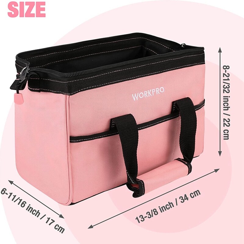 WORKPRO 13-Inch Tool Bag Wide Mouth Tool Tote Bag Tool Storage Bag Blue/Pink NEW