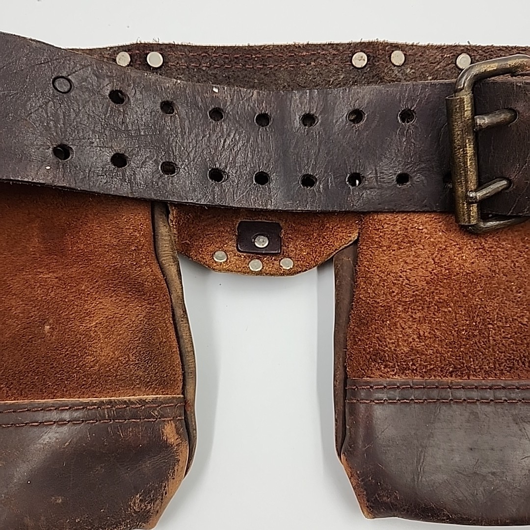 Vintage Leather Tool Belt HEAVY DUTY Home Depot Multi Pocket Carpenters Pouches