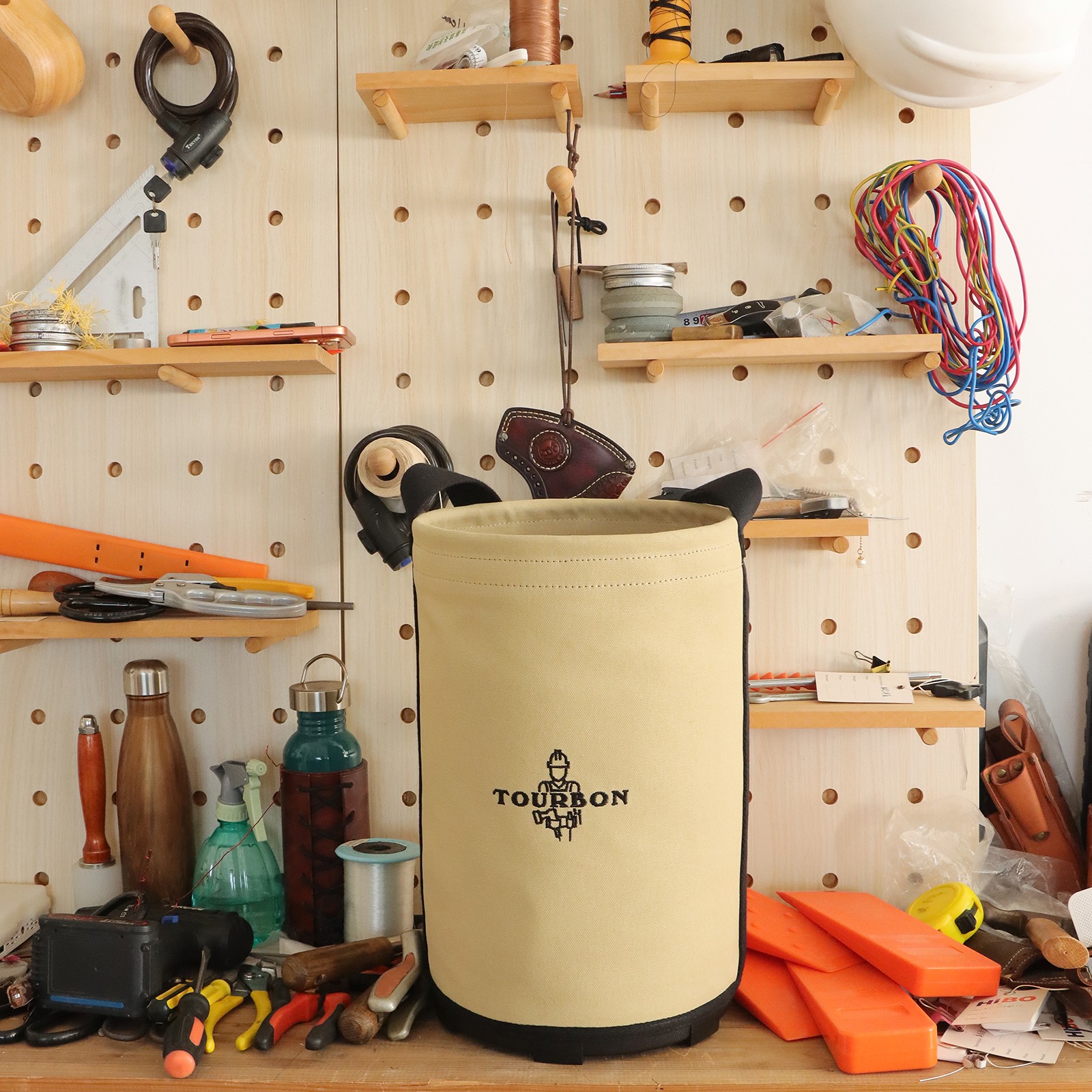 TOURBON Canvas Tools Bucket All-Purpose Plastic Bottom Drain Holes Heavy Duty