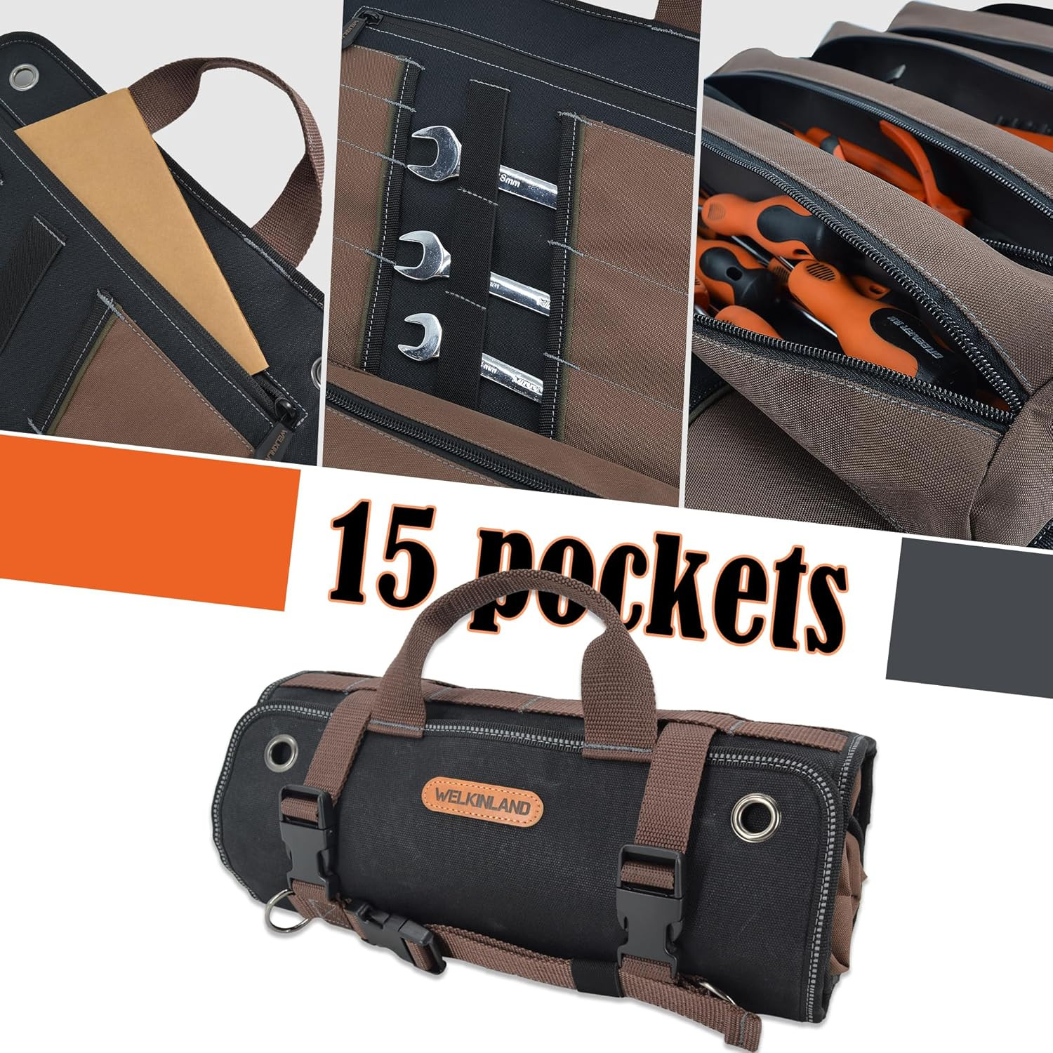 Durable Waxed Canvas Tool Roll with Pouches for Ultimate Organization