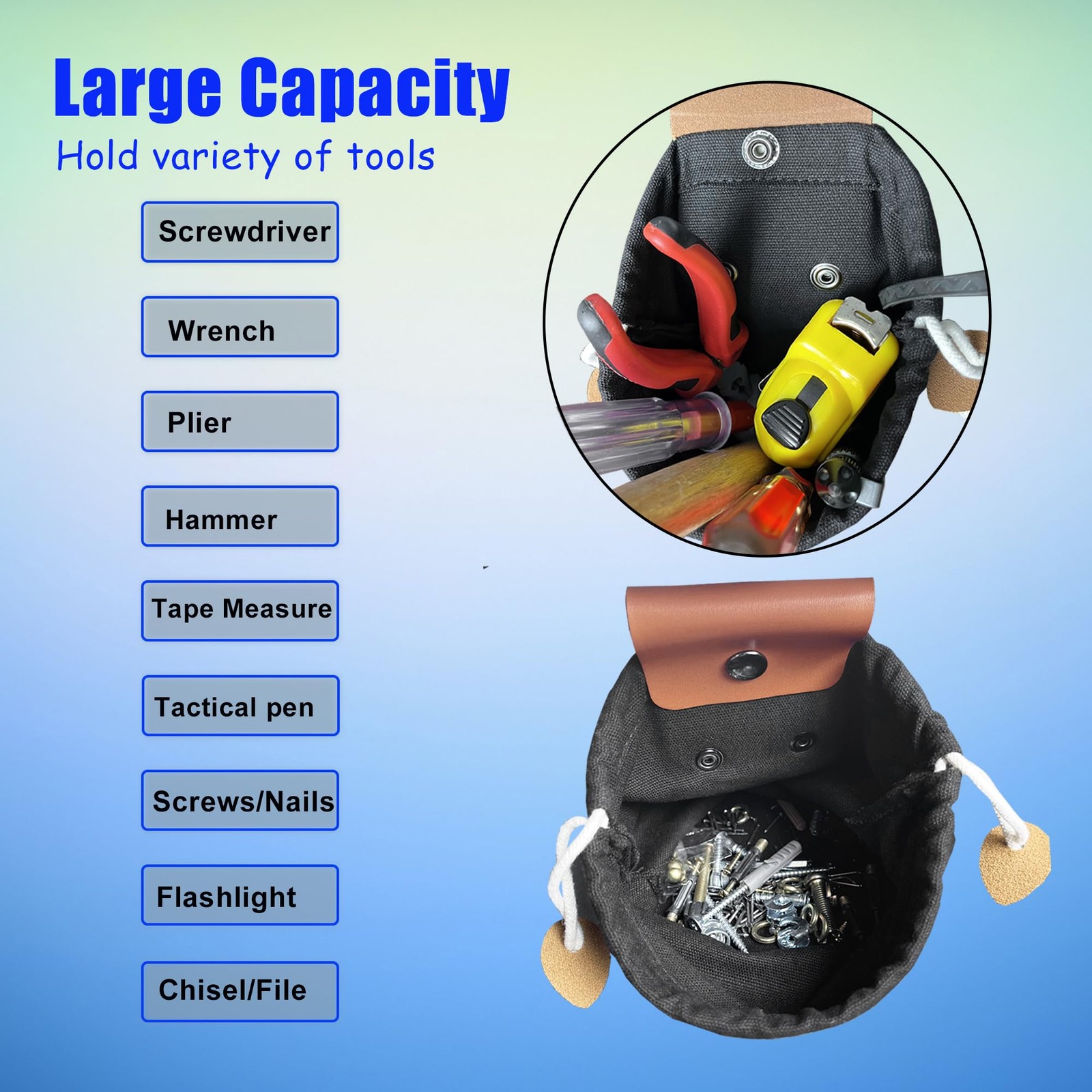 Tool Belt Pouch with Snap Belt Clip On and Loop, Waist Tool Holster, Small Ut…
