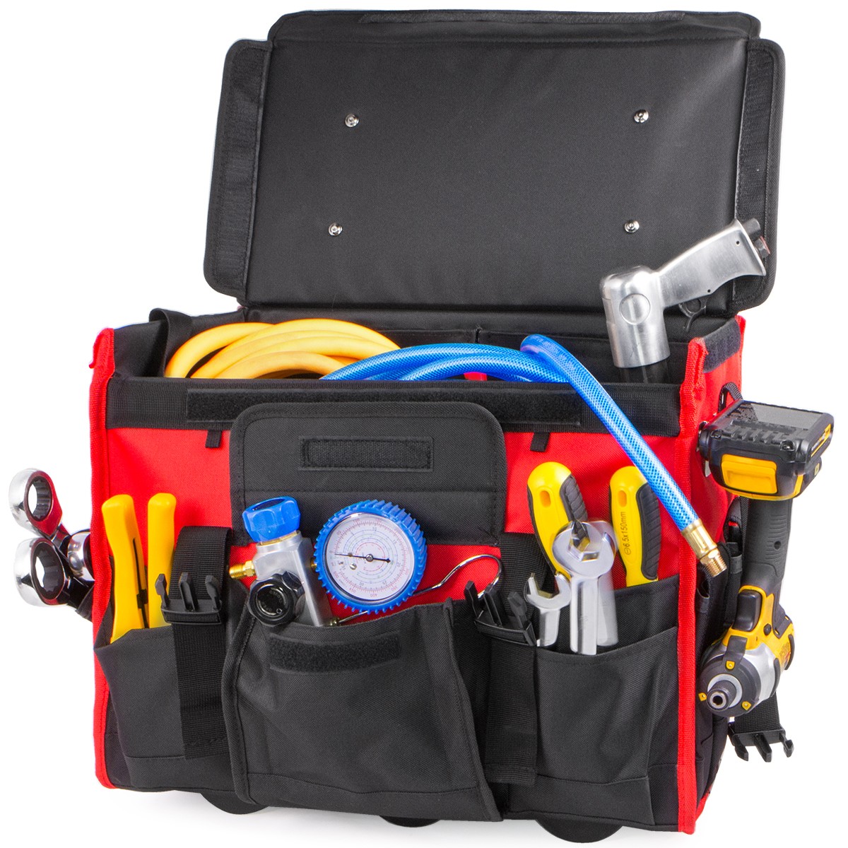 Portable Tool Bag with Wheels Rolling Tote 18″ Wheeled Storage Case & 19 Pockets