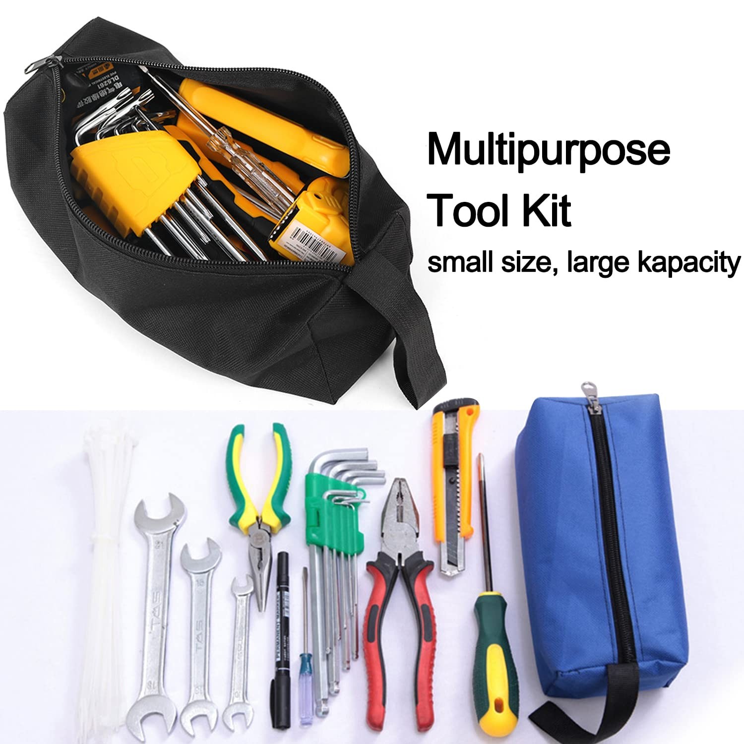 5 Pack Canvas Tool Pouch of Two Sizes, Tool Pouches with Zipper, Multipurpose Zi