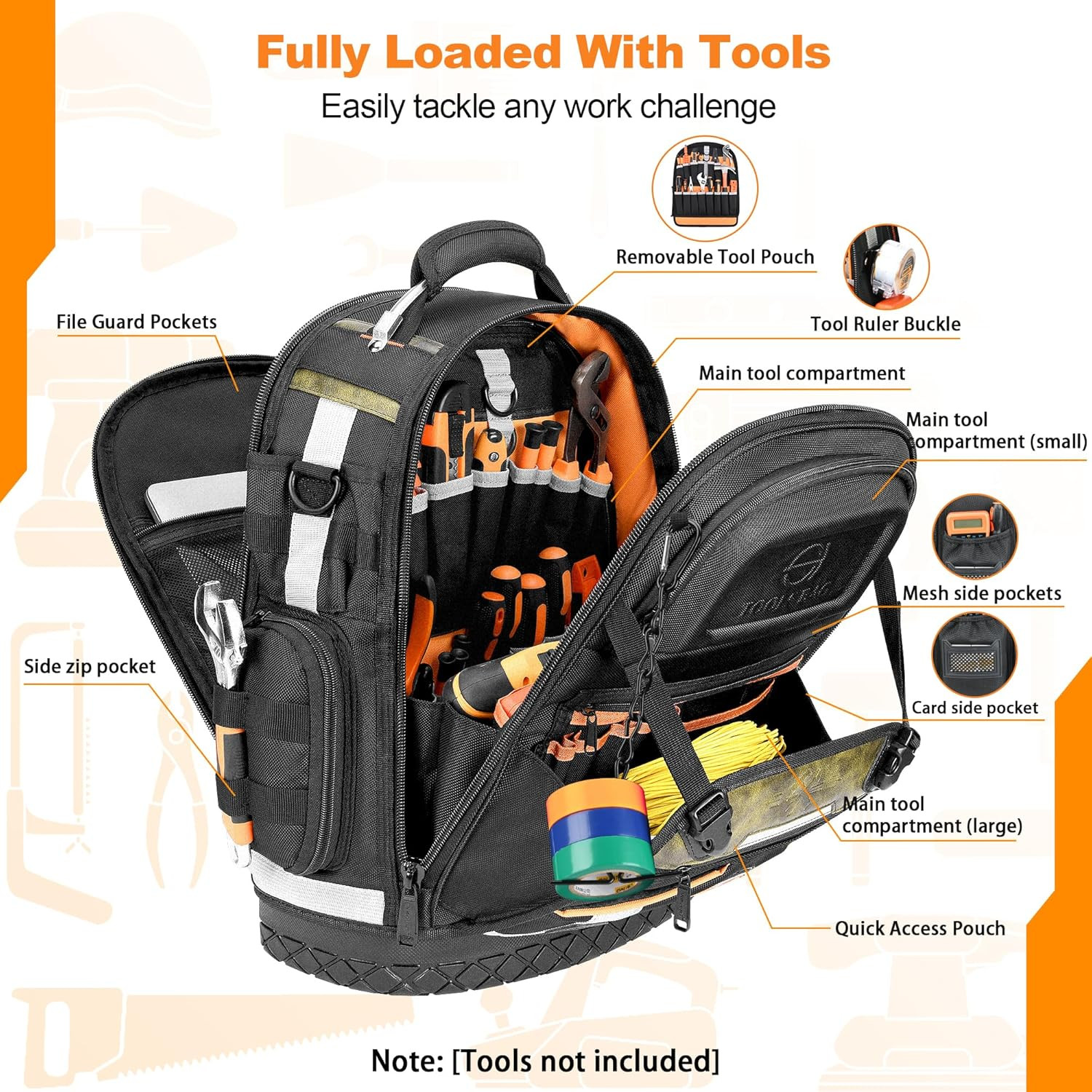Heavy Duty Tool Backpack for Electricians – Durable 1680D Organizer with Lock