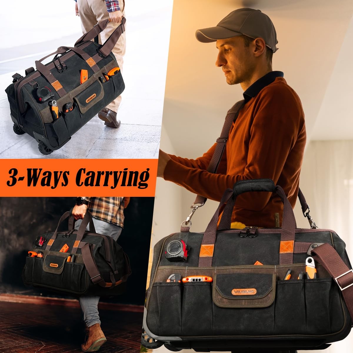 WELKINLAND 48Pockets Tool Bags With Wheels, 22Inc
