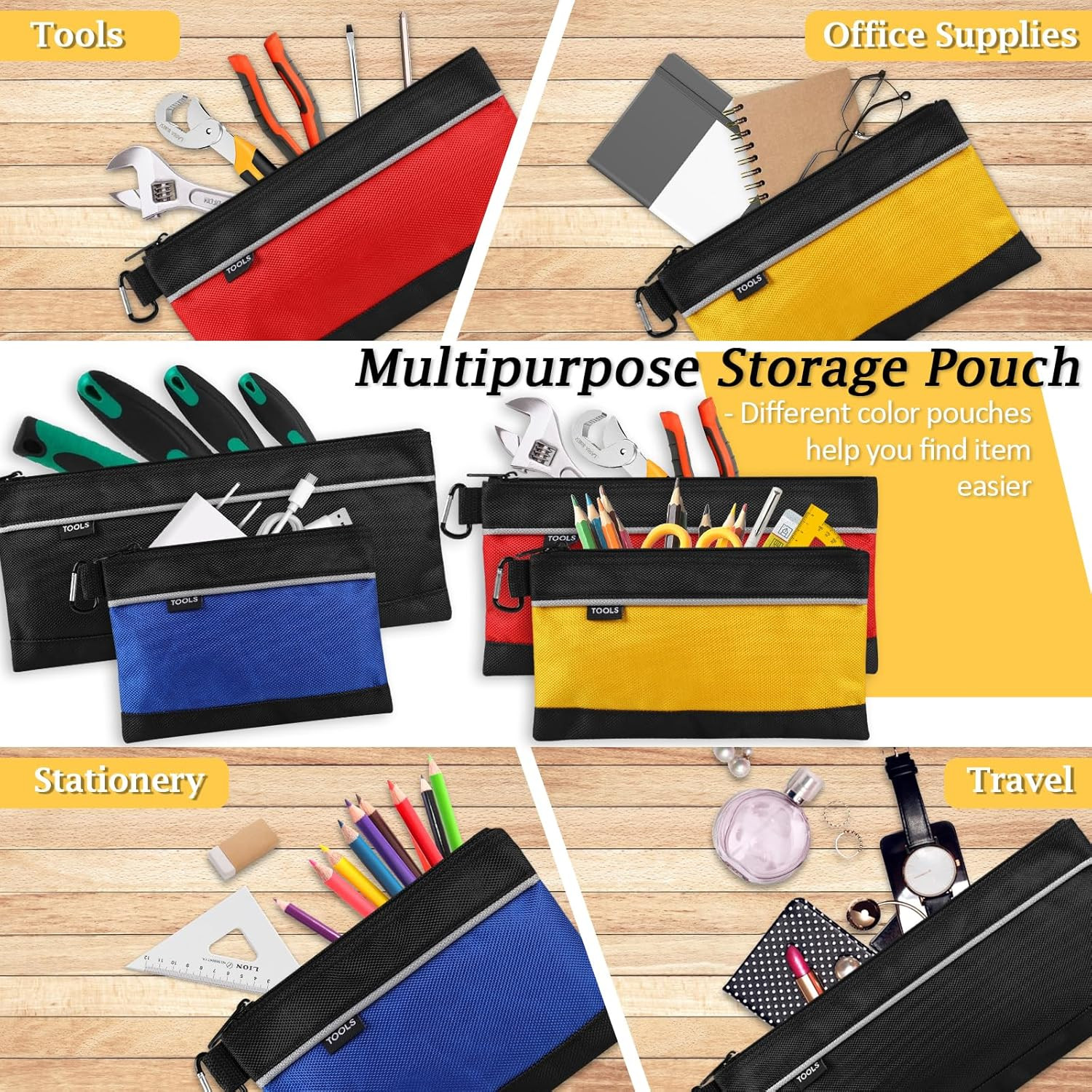 4 Pack Tool Pouch, Small Tool Bag with Zipper, 1680D Oxford Waterproof Multipurp