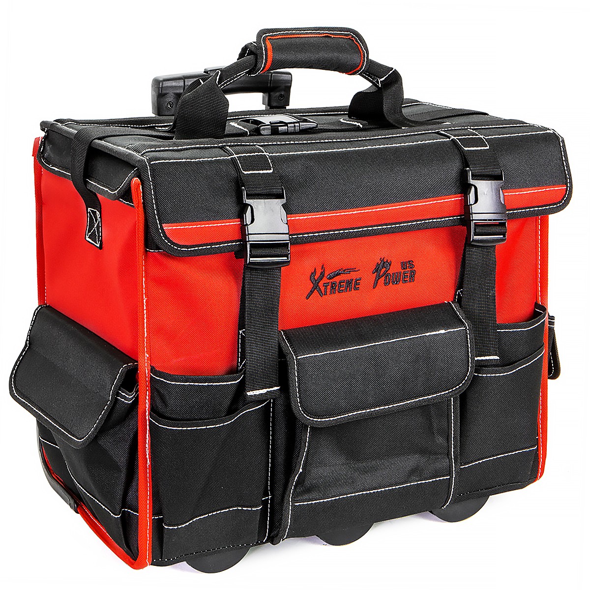 Portable Tool Bag with Wheels Rolling Tote 18″ Wheeled Storage Case & 19 Pockets