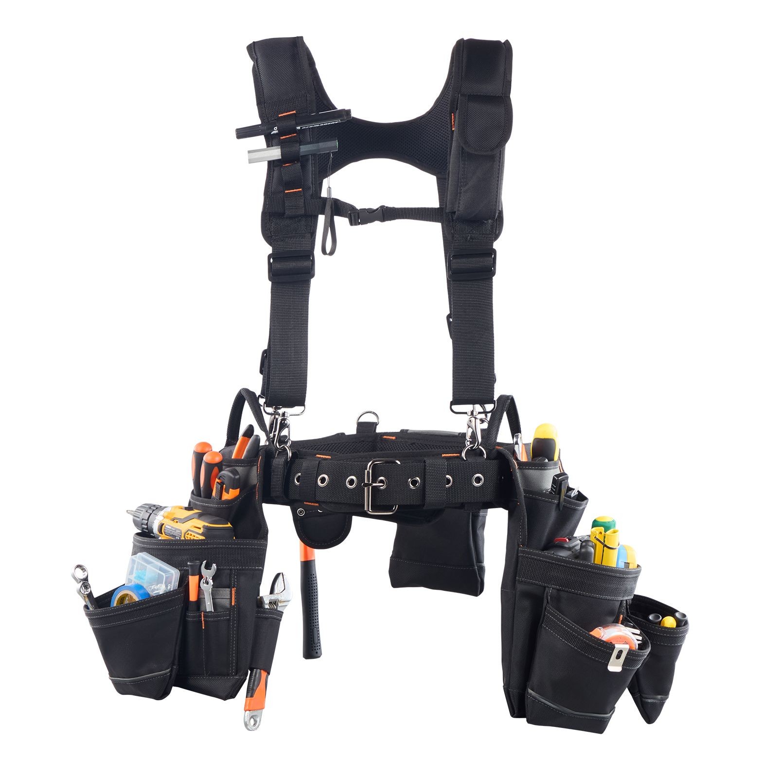 19-Pocket Tool Belt with Suspenders, 31-51in Adjustable Waist