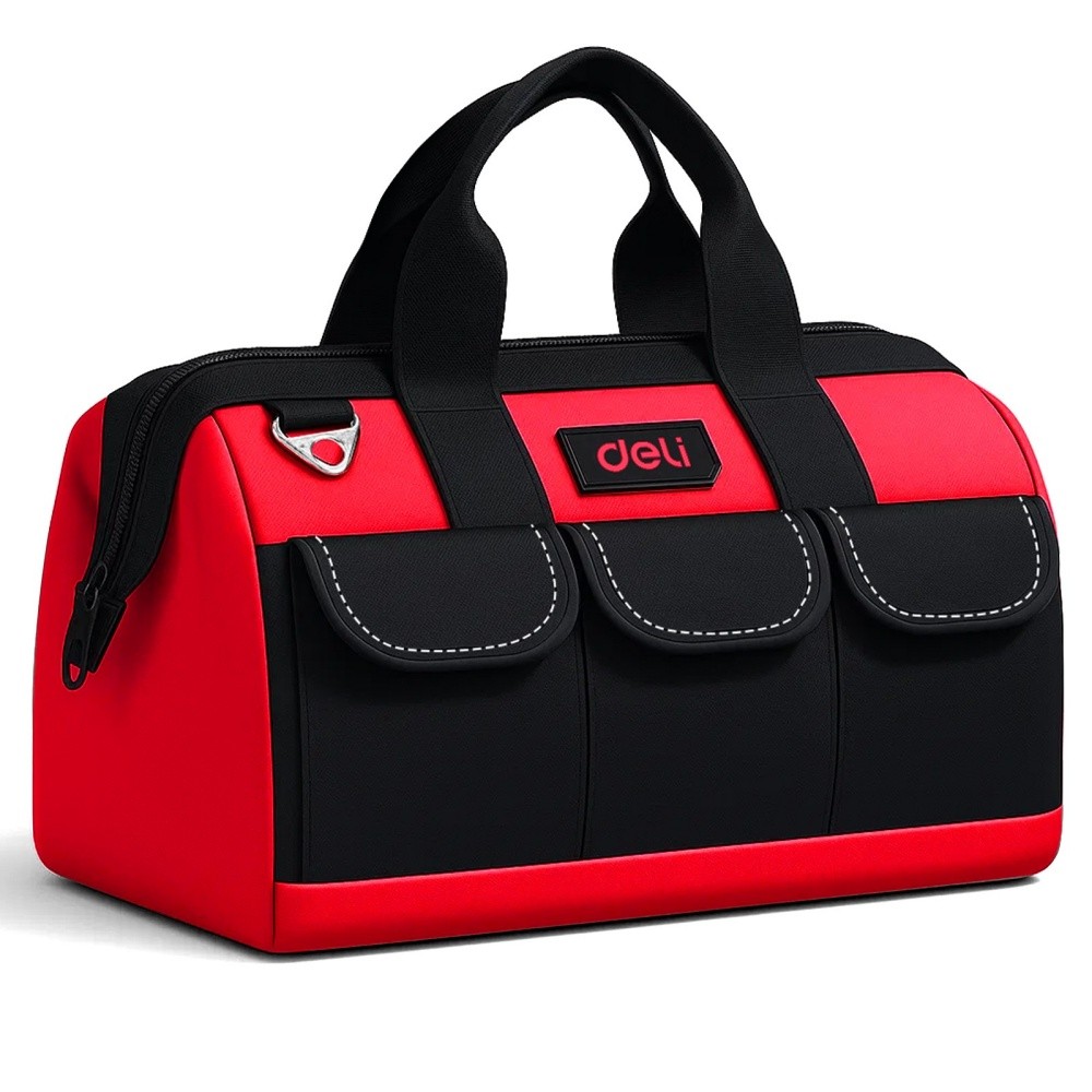 DELI 13 Inch Heavy Duty Contractor Tool Bag with 15 Pockets & Adjustable Strap