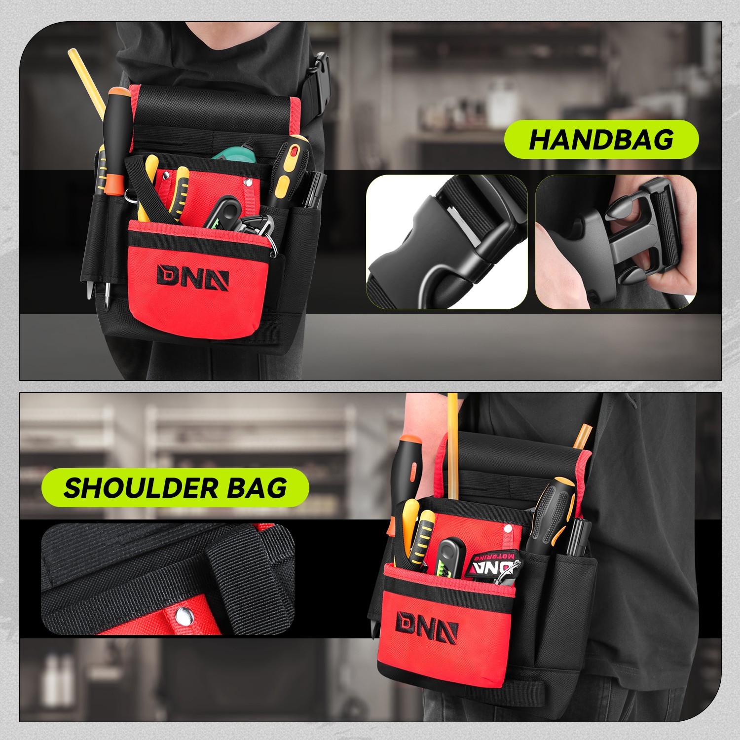 9.4″ x 11.4″ Red Black Waterproof Canvas 2 in 1 Waist Bag Sling Bag for Shopping