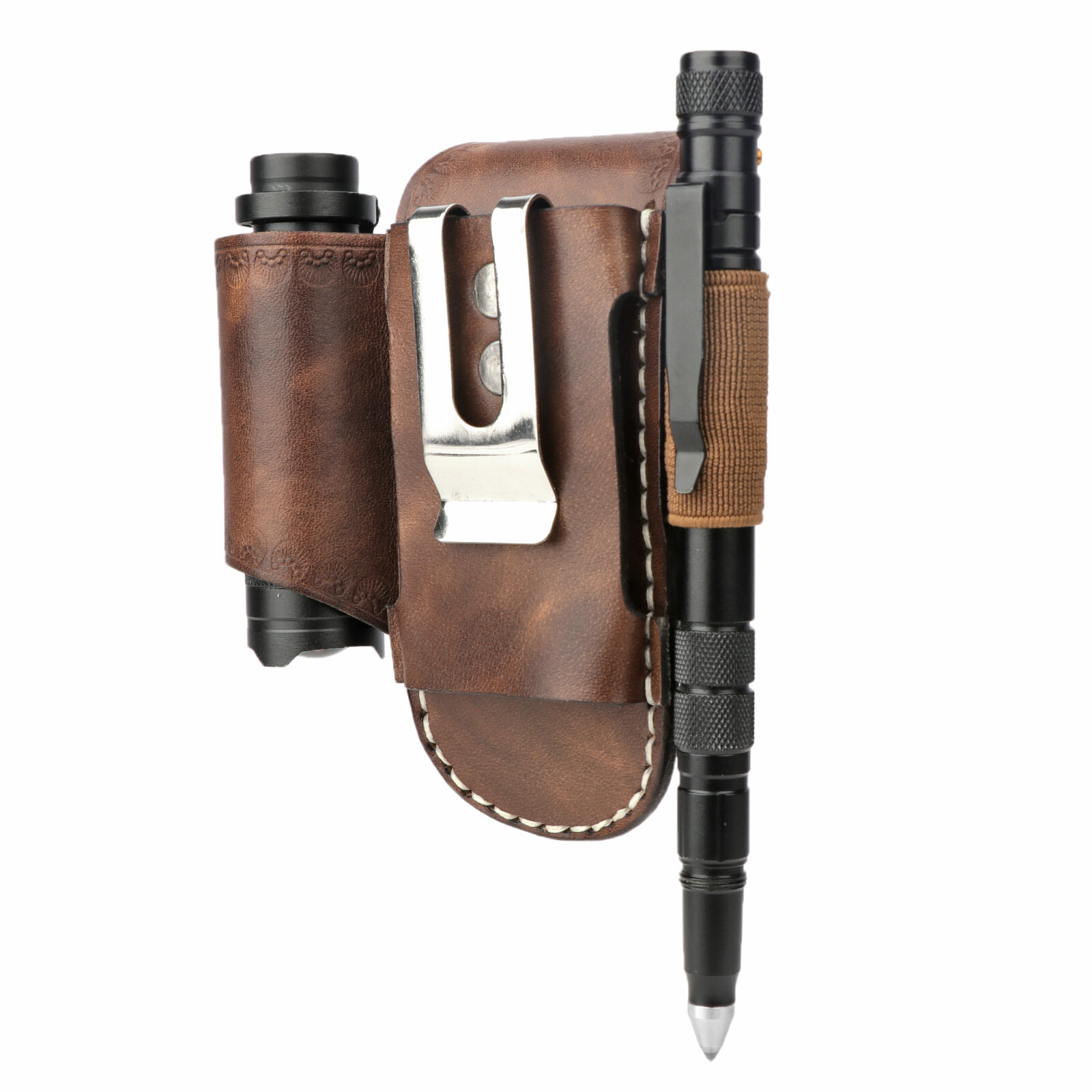 TOURBON Leather Folding Knife Sheath Belt Holster Pouch Multitools EDC Hold Case