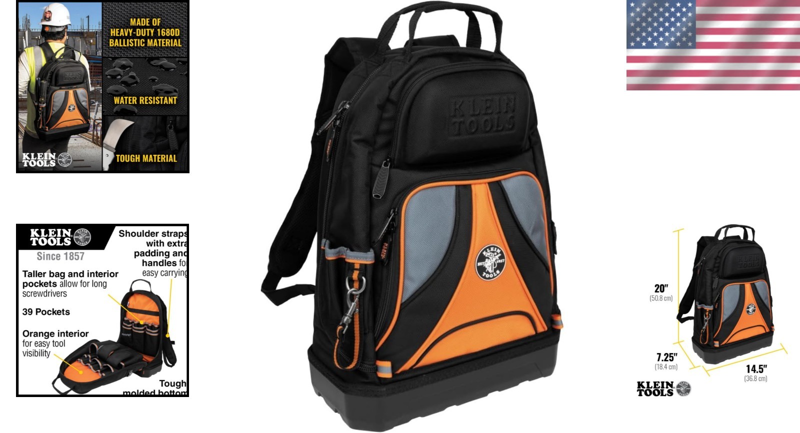Heavy-Duty Tool Bag Backpack – 39 Pockets & Bright Interior for Easy Access