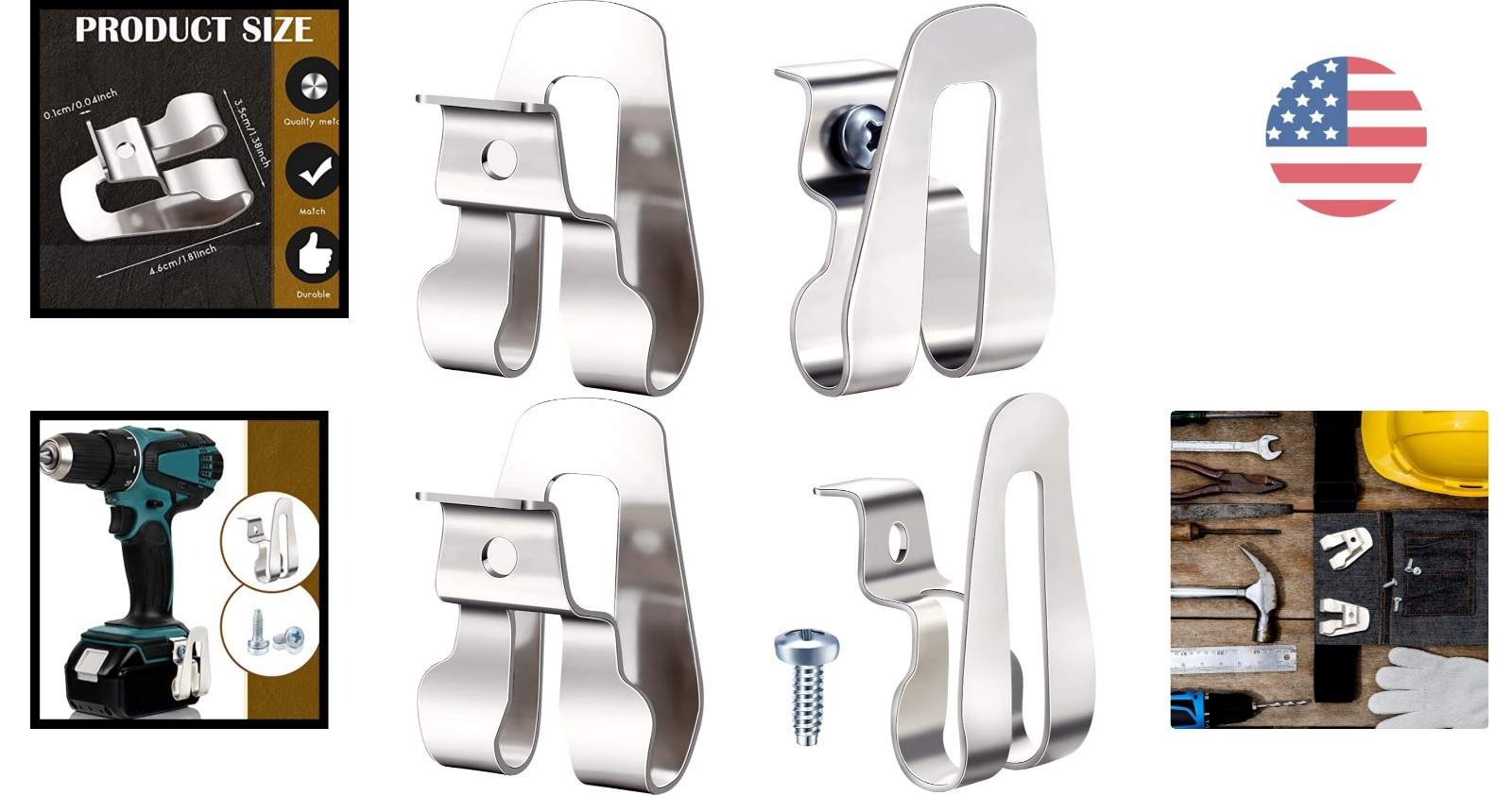 Compact Belt Clip Hooks for Drills: 8 Durable Stainless Steel Clips Included