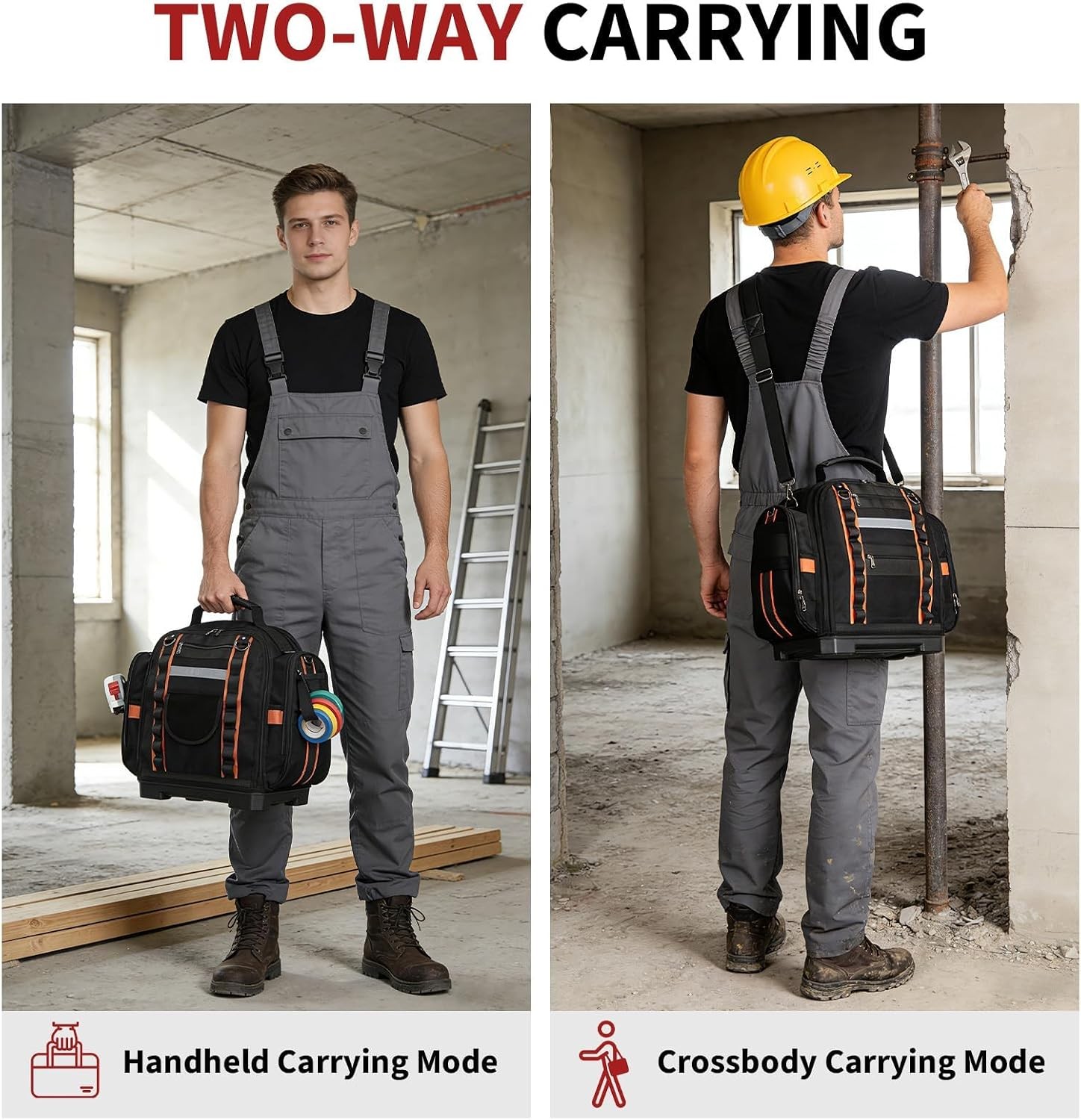 2 Tier Tool Storage Tote Bag 40cm Polyester Removable Cases Hard Bottom Black