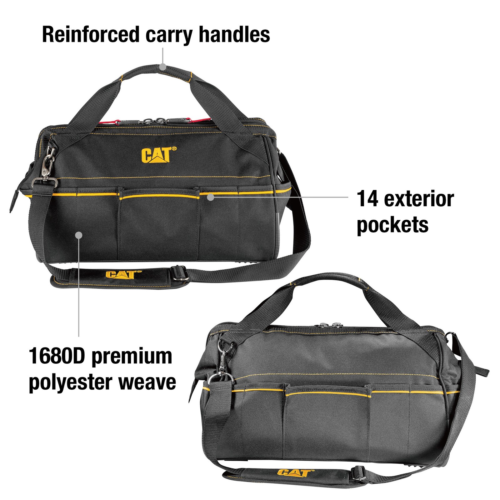 Cat 16 in. Tech Widemouth Tool Bag 14 Pocket Heavy Duty 1680D Polyester-980206N