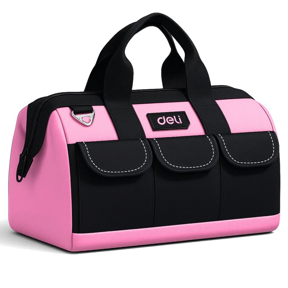 DELI 13 Inch Heavy Duty Contractor Tool Bag with 15 Pockets & Adjustable Strap
