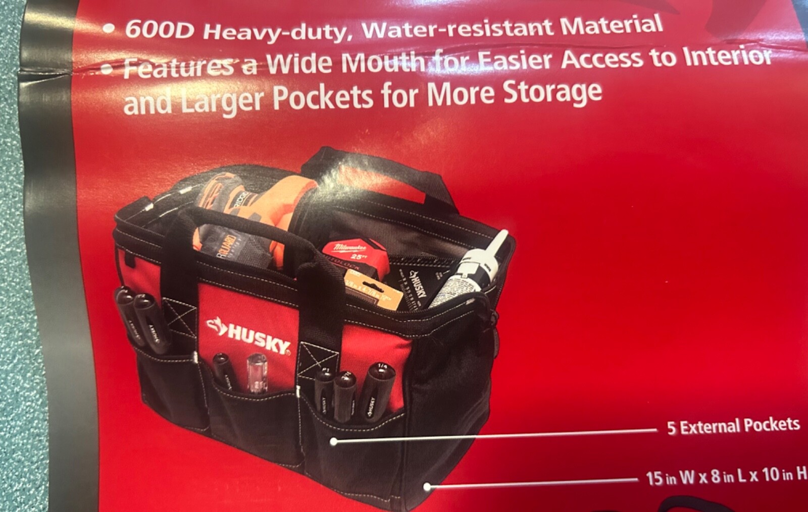 Husky 15 in Tool Bag 8 Pocket Zippered Top Water Resistant 398 900