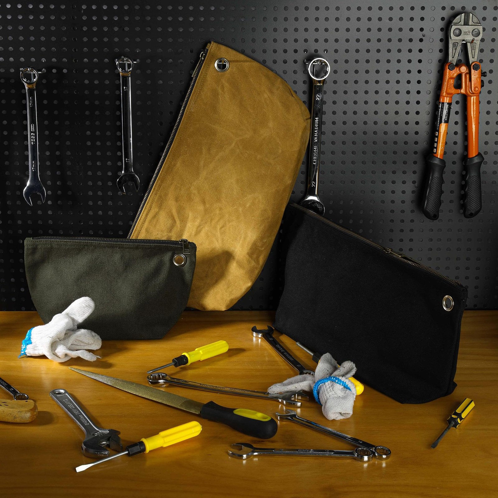 Kaaltisy 2 Tool Storage Bag – 16oz Waxed Canvas – Khaki XT_toolpouch_kaqi-S+L