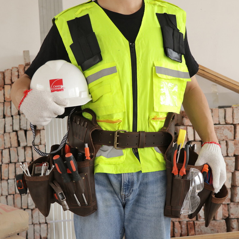 TOURBON Heavy Duty Tool Belt Pouch for Electricians Carpenter Contractor Leather