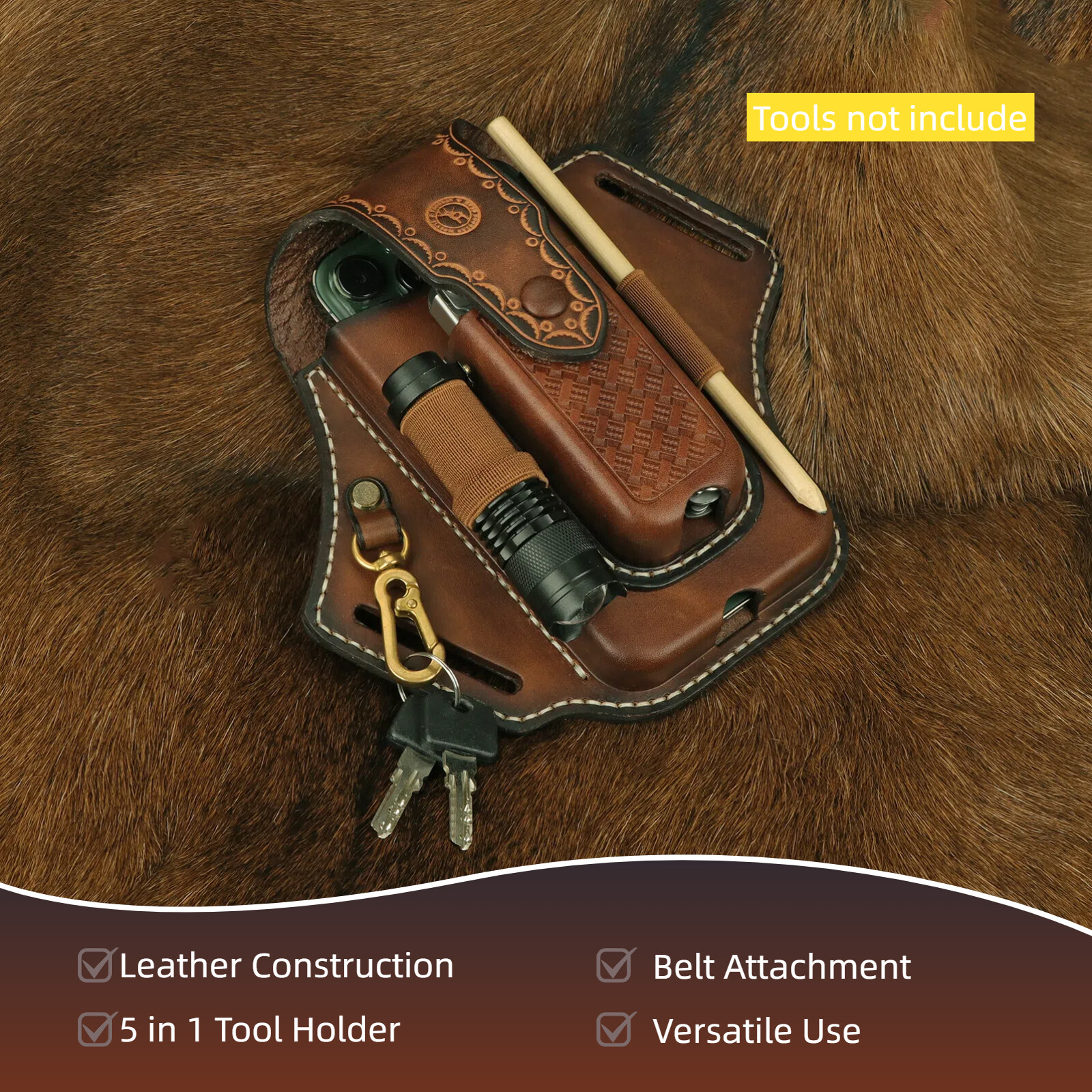 Tourbon Leather Phone Case EDC Bag Knife Sheath Belt Holster Flashlight Pouch