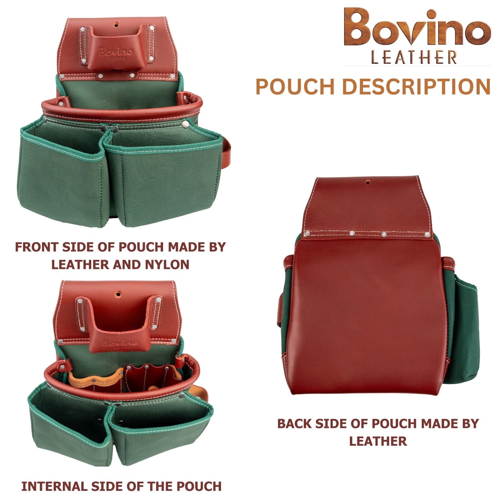 Bovino Leather Nylon Tool Belt , 21 Pockets Framer Belt, Durable Tool Pouches