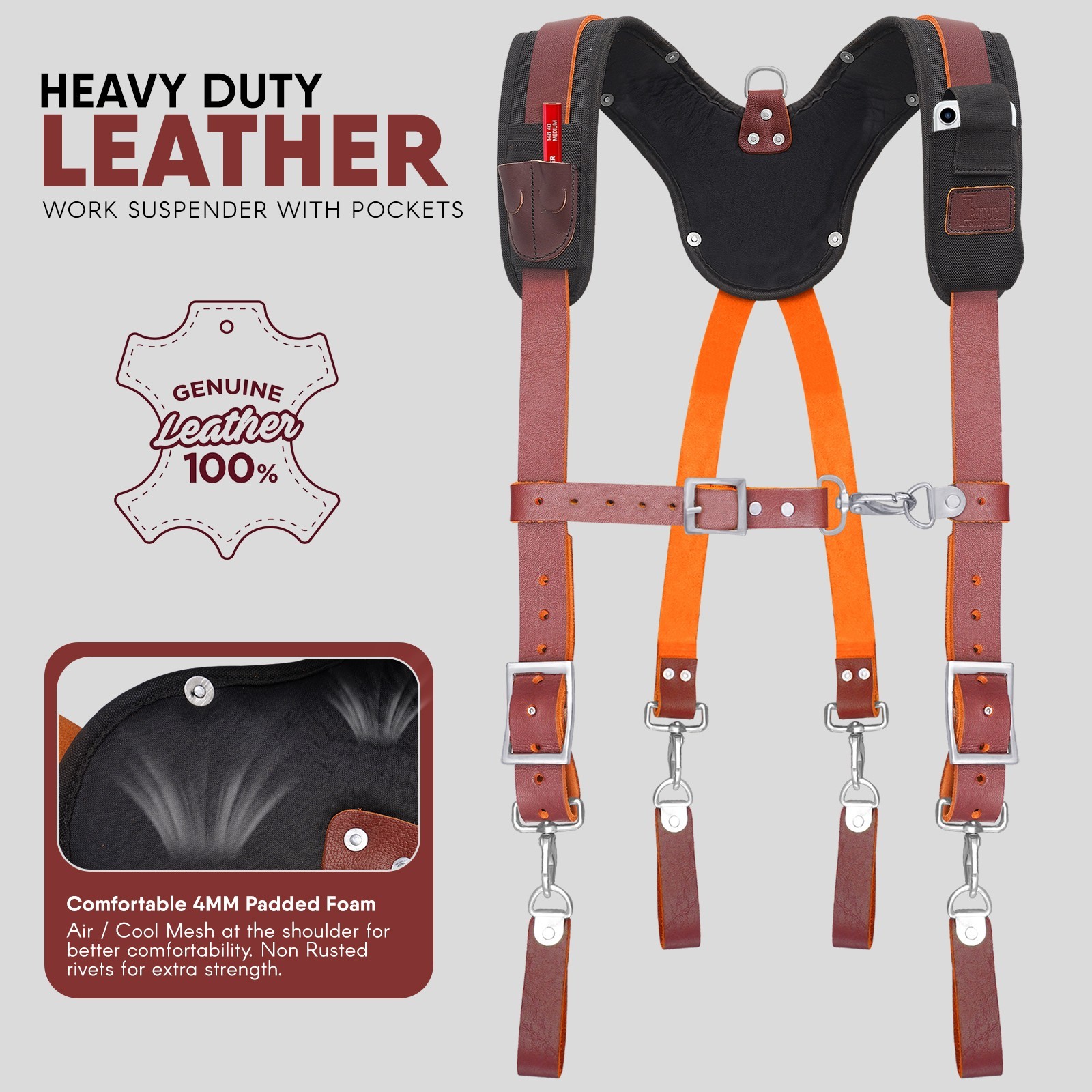TRUTUCH Nylon and Leather Tool Belt with Leather Work Suspender | Framers