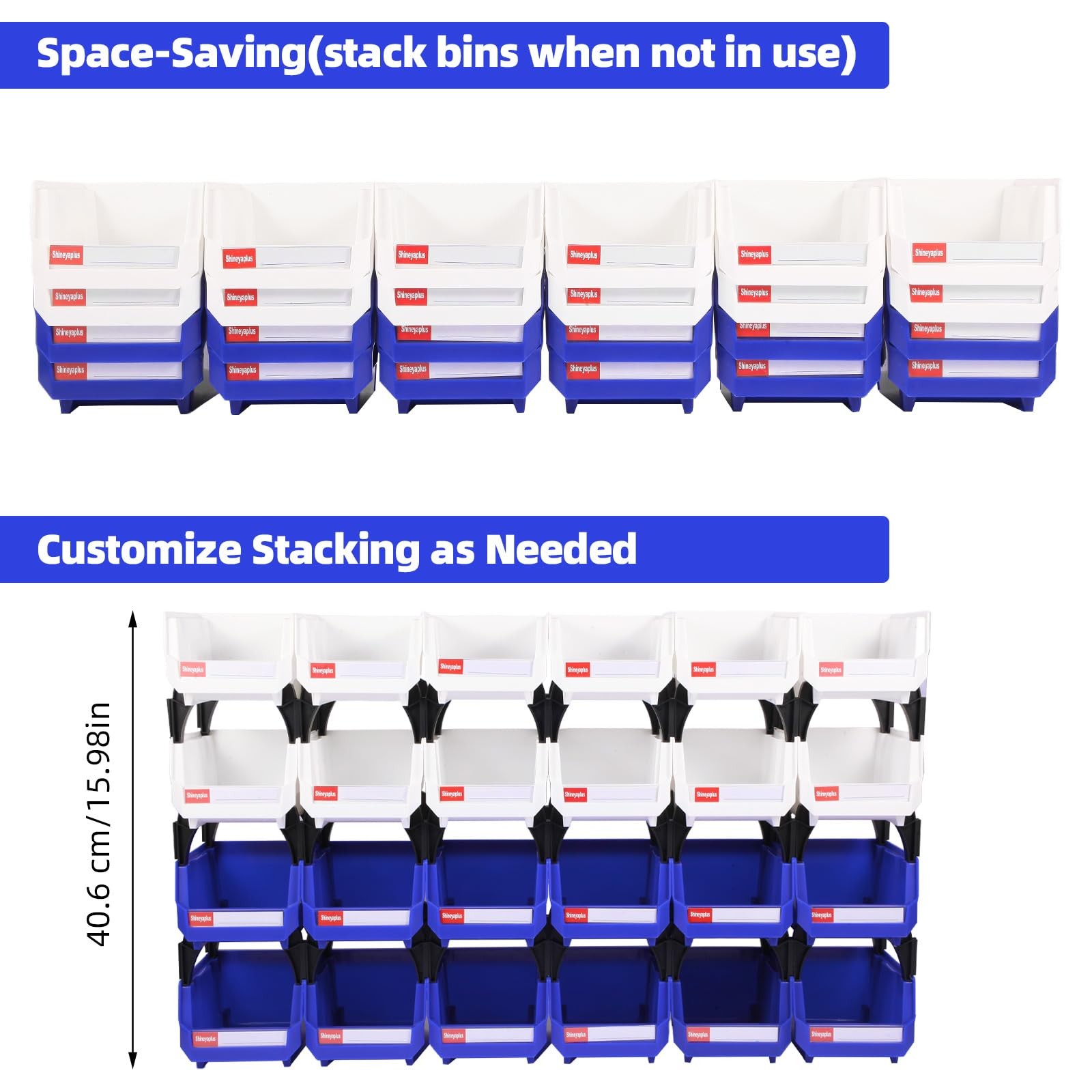 Plastic Storage Bins 24 Packs, Space-Saving Stackable Parts Bins for Garage,T…