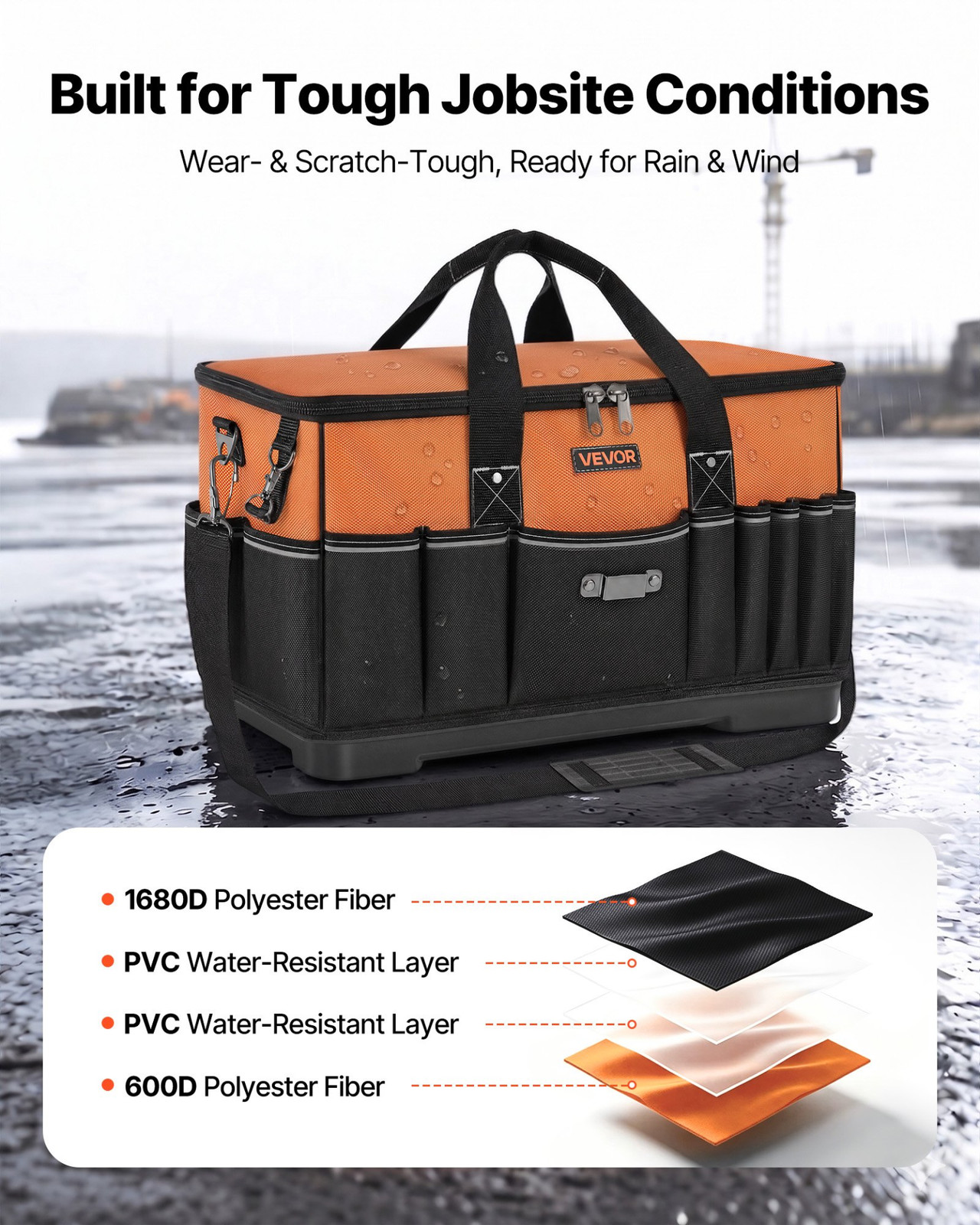 19.1″ Tool Bag 33 Pocket Toolbox Organizer w/ Water Resistant Base
