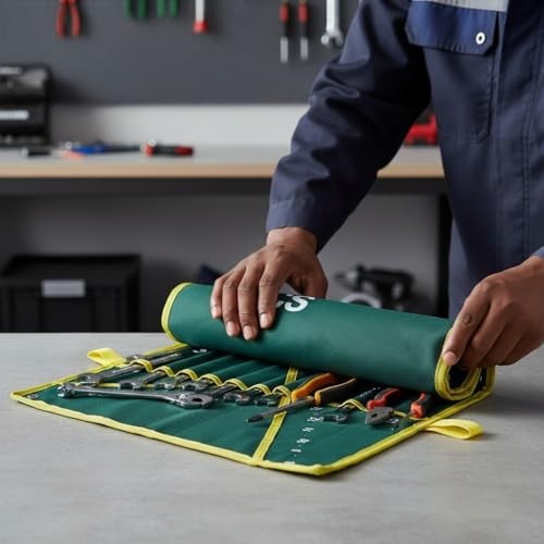Canvas Tool Roll Wrenches Bag Portable Storage Organizer with 10 Pockets