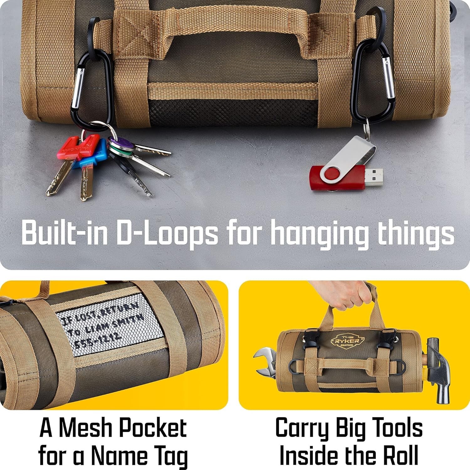 Versatile Portable Tool Roll Organizer with Detachable Pouches for Mechanics