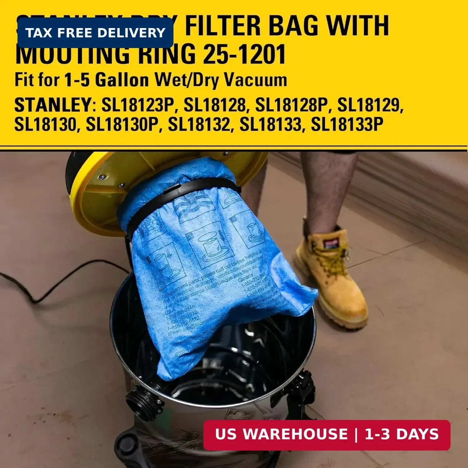 Stanley Blue Cloth Reusable Filter with Clamp Ring for 1-5 Gallon Wet/Dry Vacuum