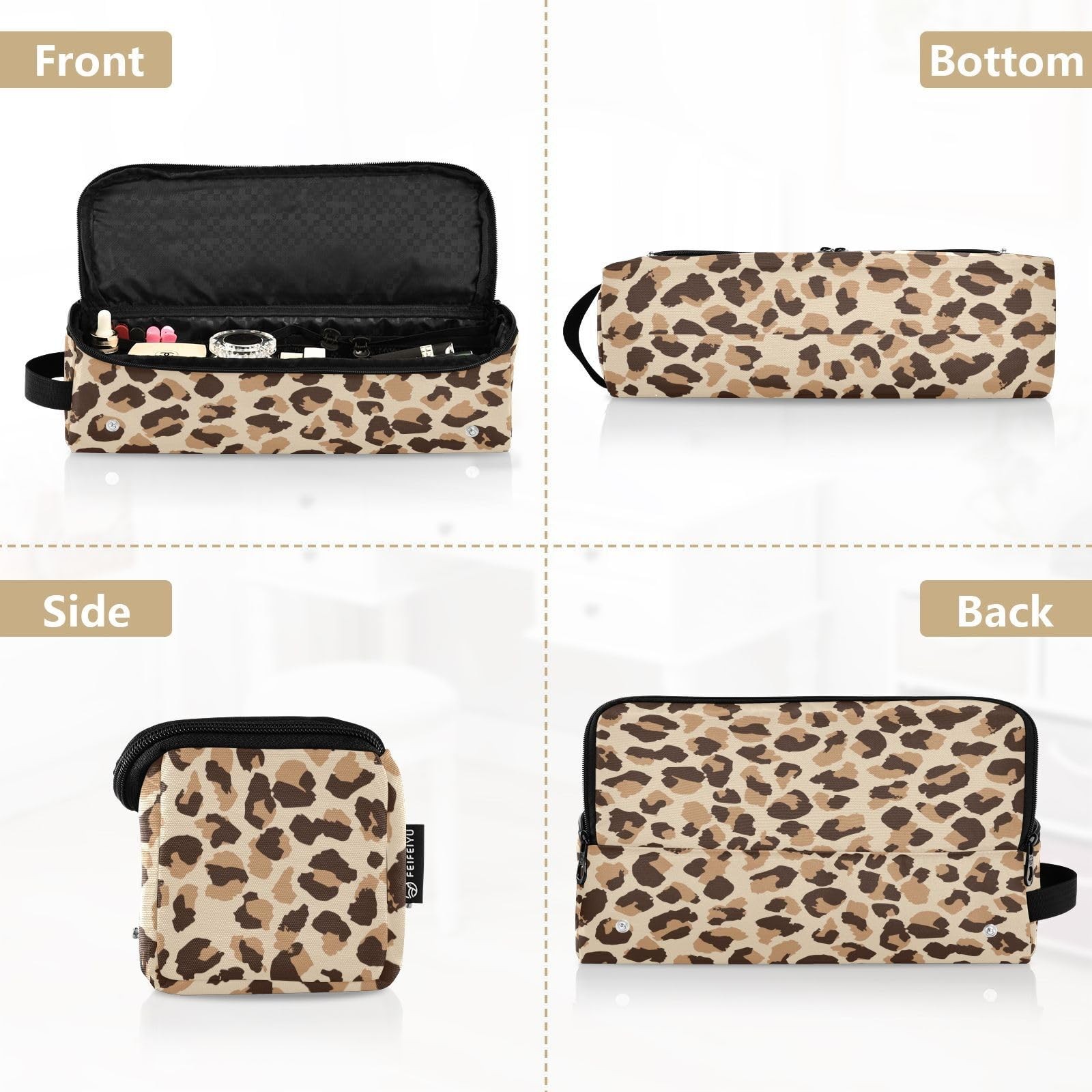 ElliTarr Hair Tools Travel Bag with Heat Resistant Mat Leopard Print Brown