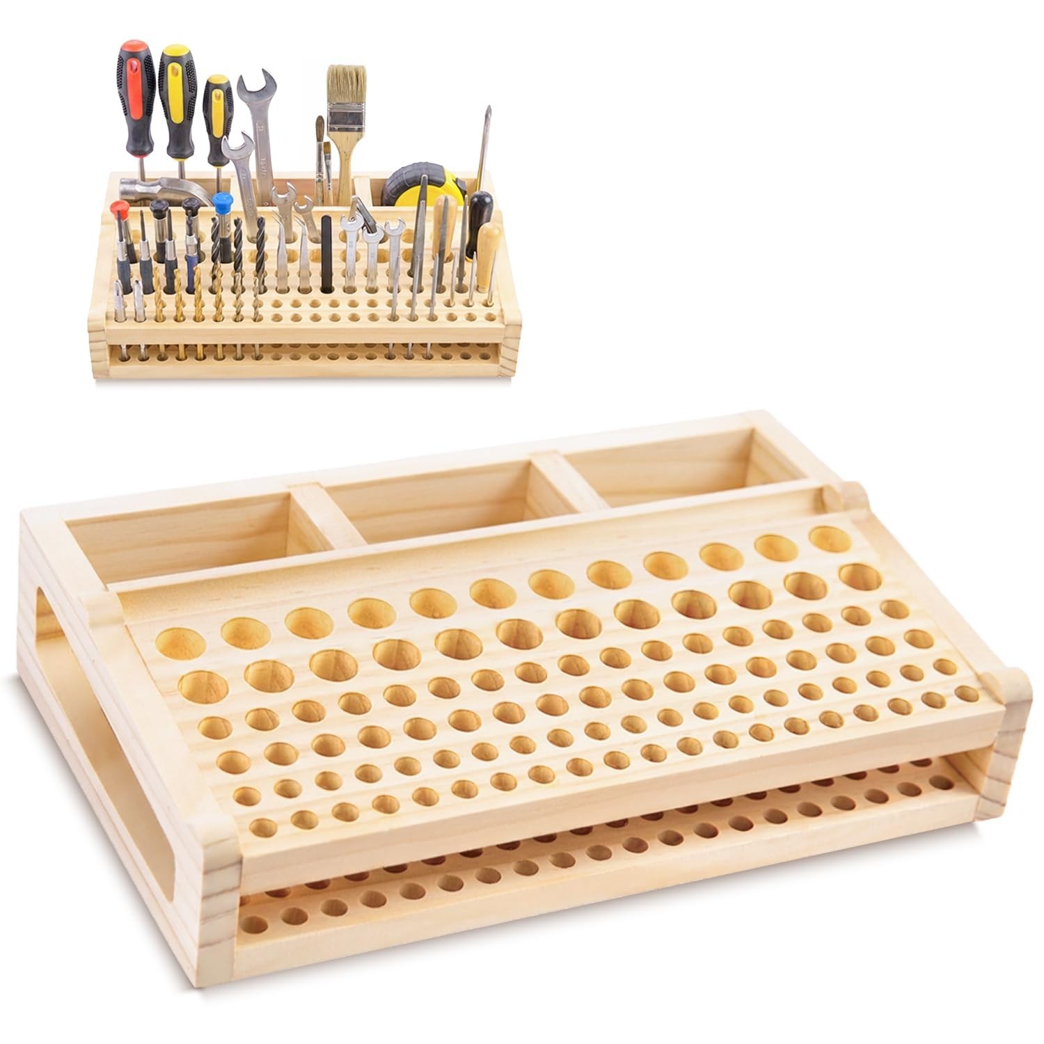 Leather Craft Tool Holder – 98 Holes Wooden Organizer Rack for Tools & Supplies