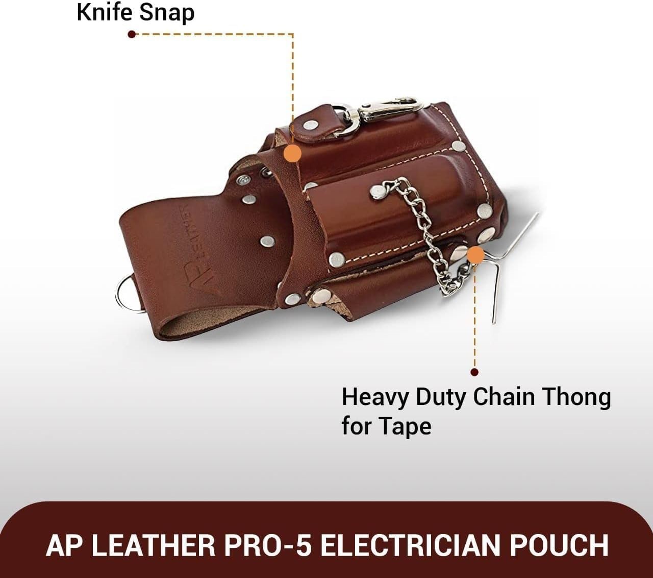 Pro-5 Electrician Pouch, Leather Tool Pouch, 5 Pocket Pouch with Electrical Tape